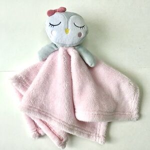 Cutie Pie Owl Plush Lovey Security Blanket Pink & Gray Super Soft Excellent